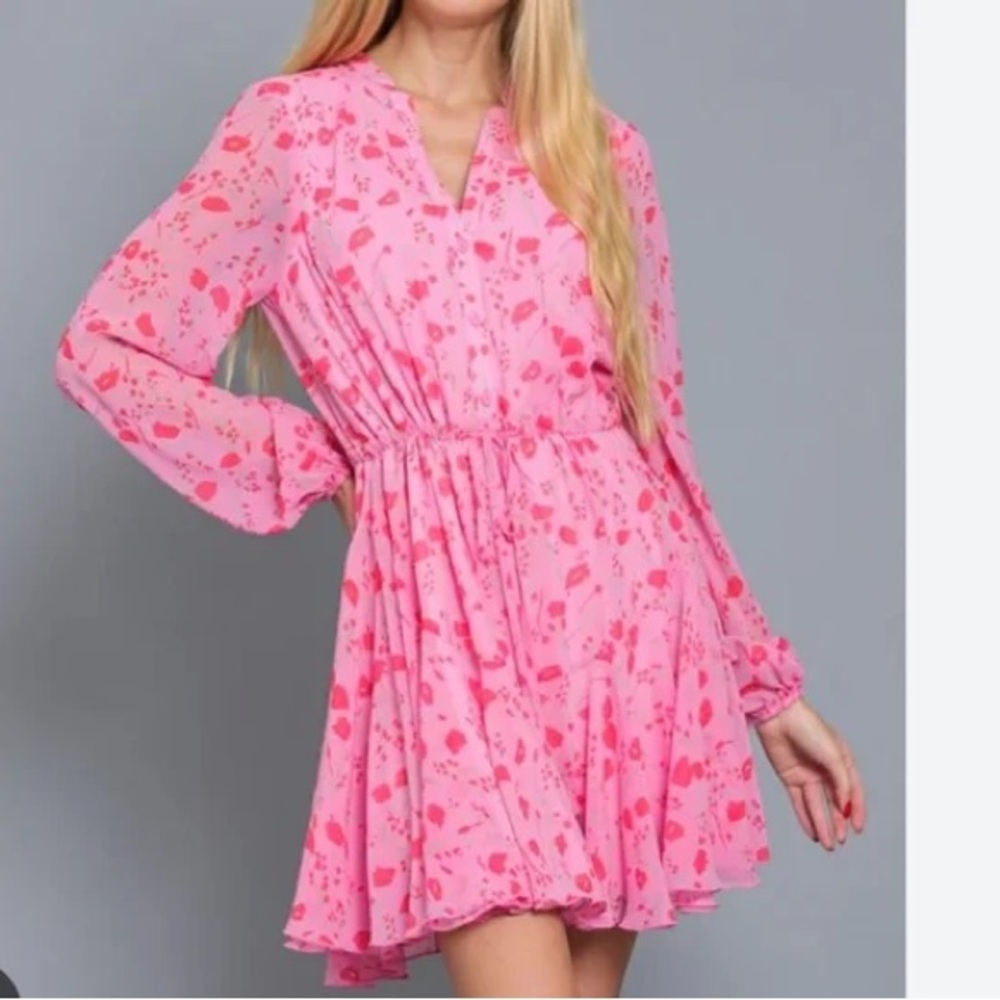 Anthropologie Aakaa Pink Floral Mini Dress, New Without Tags. Size Large